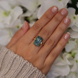 Adjustable Blue Apatite Crystal Rectangle Ring | Crystal Jewellery | Gemstone Rings
