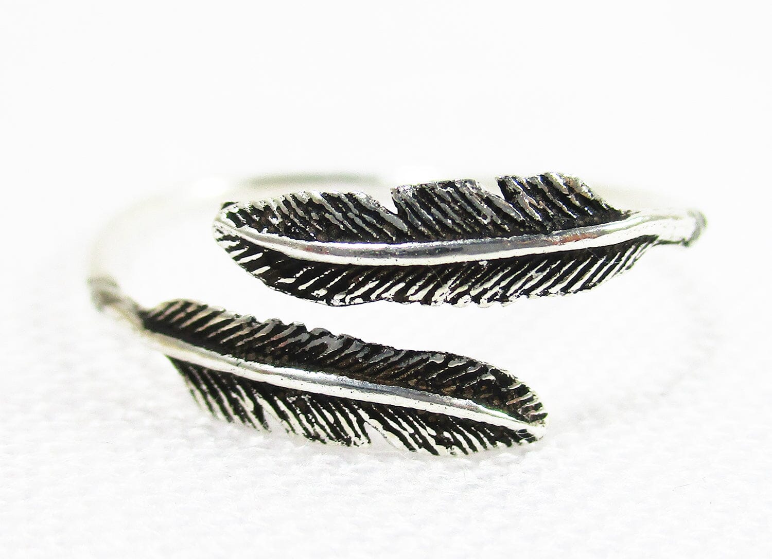 Adjustable Dainty Silver Feather Ring - Crystal Jewellery > Gemstone Rings
