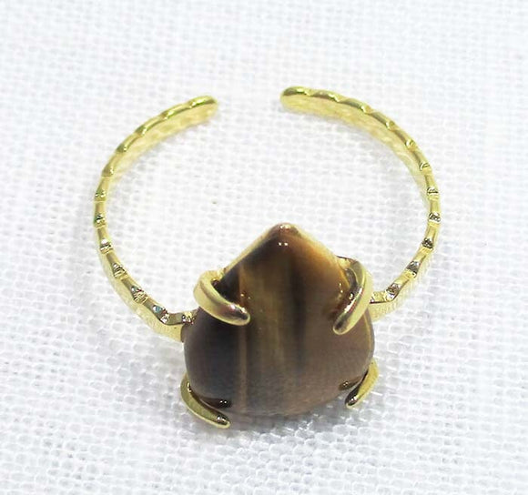Adjustable Tigers Eye Healing Crystal Tear Drop Ring | Crystal Jewellery | Gemstone Rings