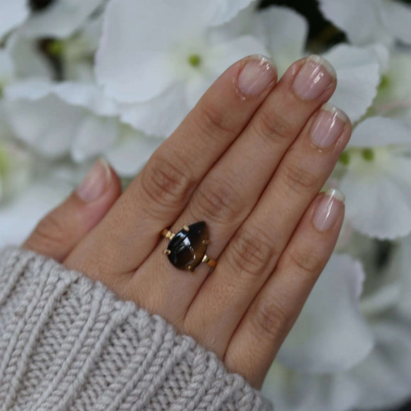 Adjustable Tigers Eye Healing Crystal Tear Drop Ring | Crystal Jewellery | Gemstone Rings