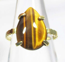 Adjustable Tigers Eye Healing Crystal Tear Drop Ring | Crystal Jewellery | Gemstone Rings