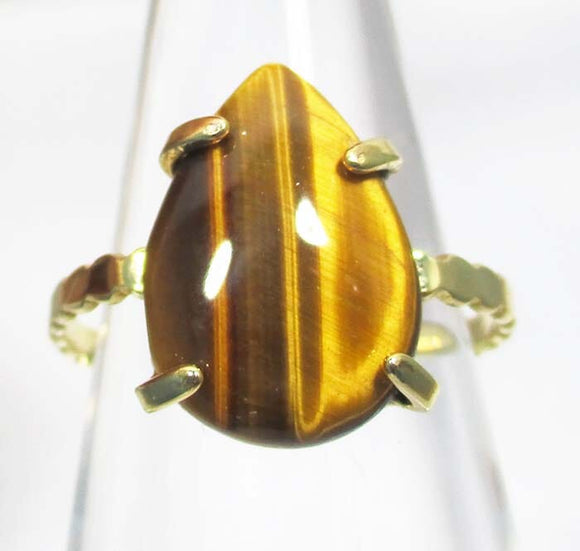 Adjustable Tigers Eye Healing Crystal Tear Drop Ring | Crystal Jewellery | Gemstone Rings