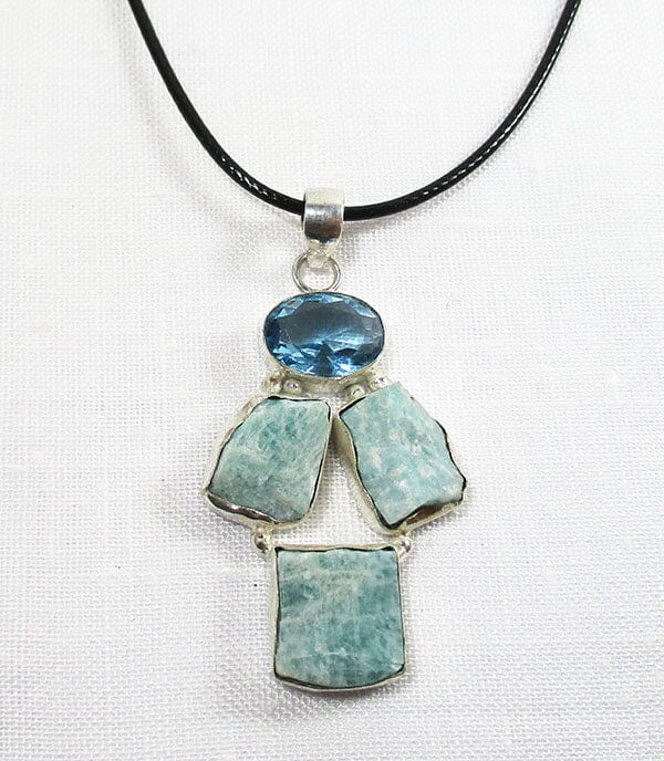 Amazonite and Topaz-Glass Necklace (Silver Plated) Crystal Jewellery > Crystal Pendants