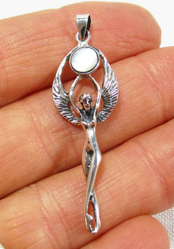 Angel with Mother of Pearl Moon Pendant | Crystal Jewellery | Crystal Pendants