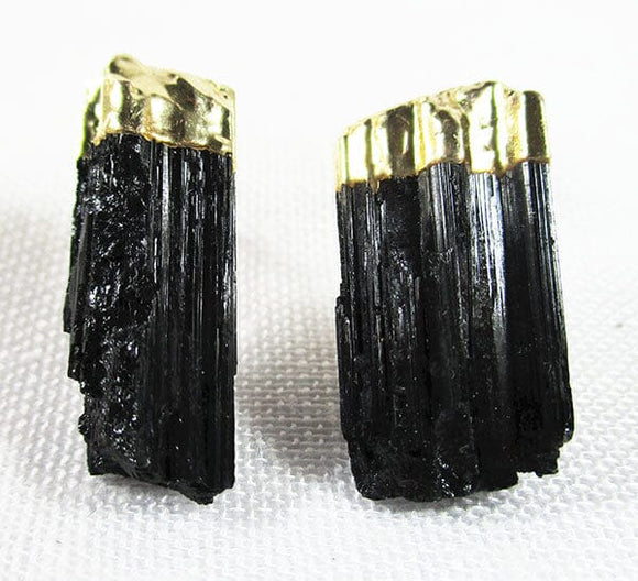Asymmetrical Raw Black Tourmaline Crystal Studs | Crystal Jewellery | Gemstone Earrings