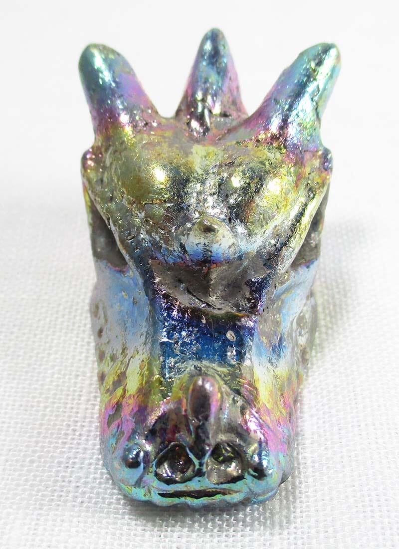 Bismuth Rainbow Dragon Head Crystal Carvings > Carved Crystal Animals