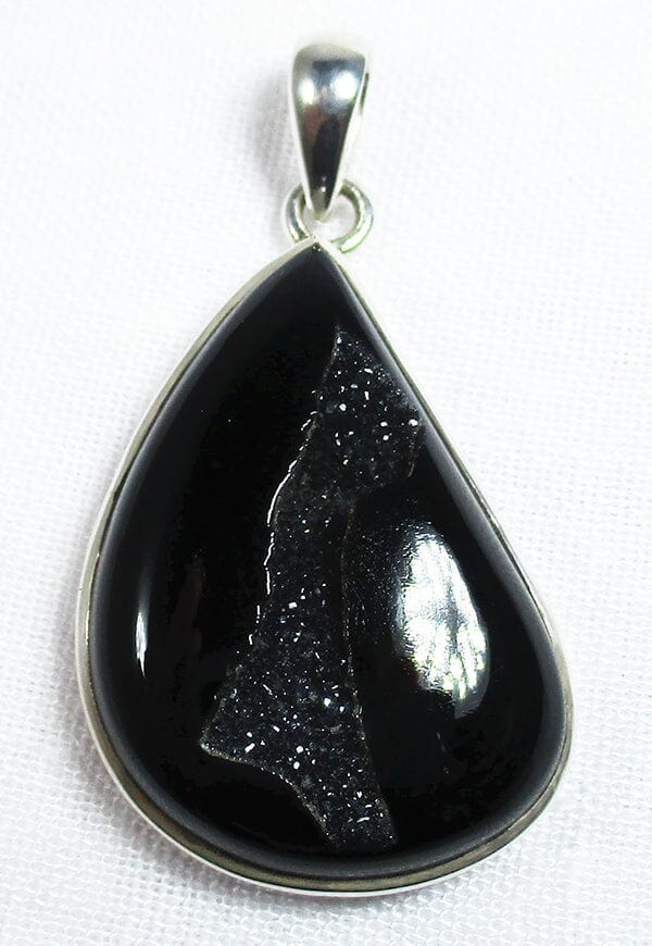 Black Druzy Pear-ish Shaped Pendant - Crystal Jewellery > Crystal Pendants