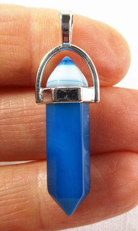 Blue Agate Point Pendant Crystal Jewellery > Point Pendants