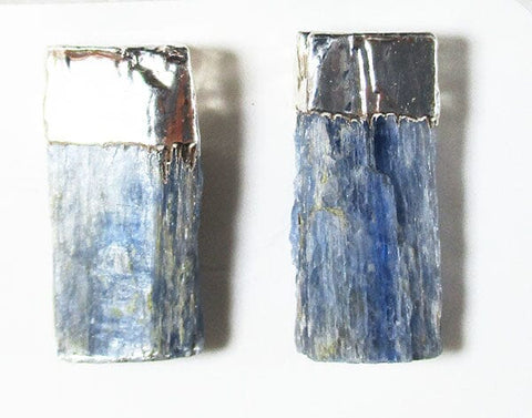 Blue Kyanite Asymmetrical Studs Crystal Jewellery > Gemstone Earrings