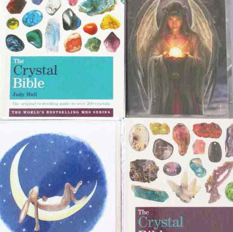 the covers of four crystal books and greetings cards in a square layout