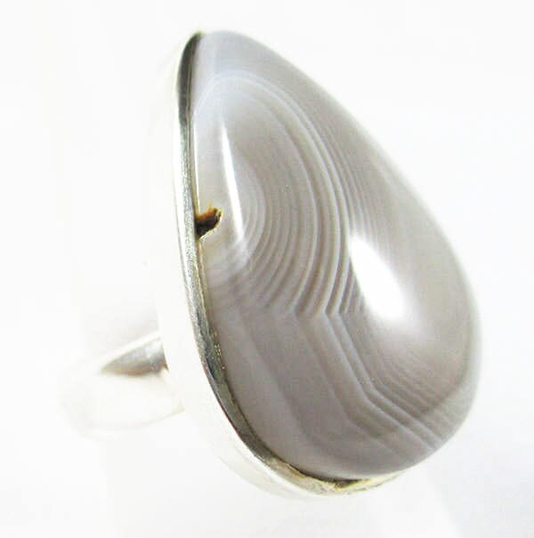 Botswana Stripey Agate Ring (Size O) - Crystal Jewellery > Gemstone Rings