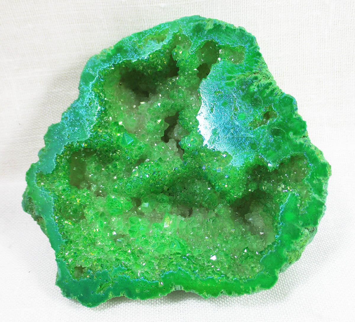 Bright Green Aura Quartz Geode Natural Crystals > Crystal Geodes