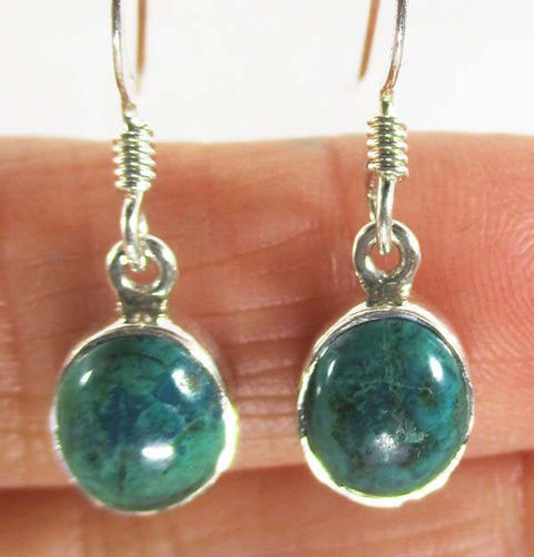 Chrysocolla Oval Earrings Crystal Jewellery > Gemstone Earrings