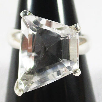 Clear Quartz Irregular Faceted Ring (Size Q) | Crystal Jewellery | Gemstone Rings