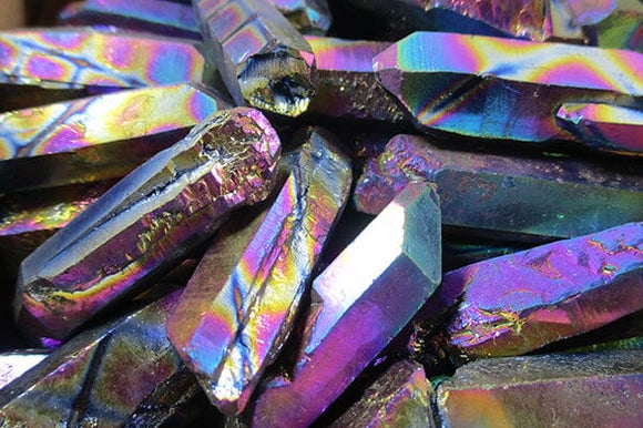 Criss-Cross Rough Rainbow Aura Quartz Crystal Point (x1) | Cut & Polished Crystals | Crystal Obelisks & Natural Points