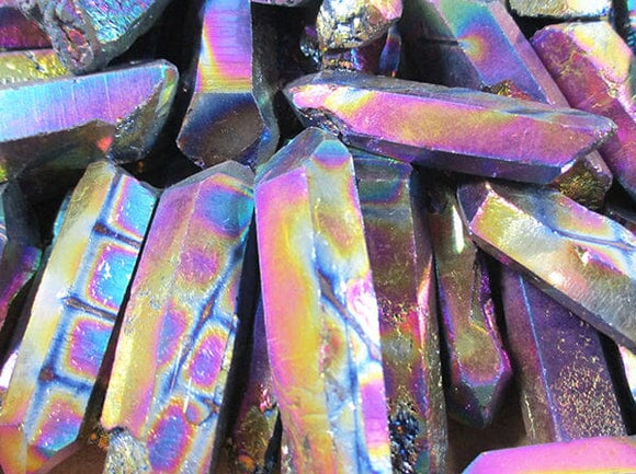 Criss-Cross Rough Rainbow Aura Quartz Crystal Point (x1) | Cut & Polished Crystals | Crystal Obelisks & Natural Points