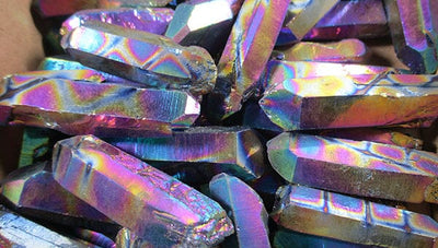 Criss-Cross Rough Rainbow Aura Quartz Crystal Point (x1) | Cut & Polished Crystals | Crystal Obelisks & Natural Points