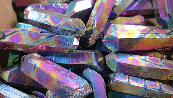 Criss-Cross Rough Rainbow Aura Quartz Crystal Point (x1) | Cut & Polished Crystals | Crystal Obelisks & Natural Points