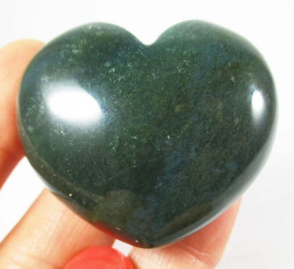 Dark Green Chalcedony Heart | Crystal Carvings | Polished Crystal Hearts