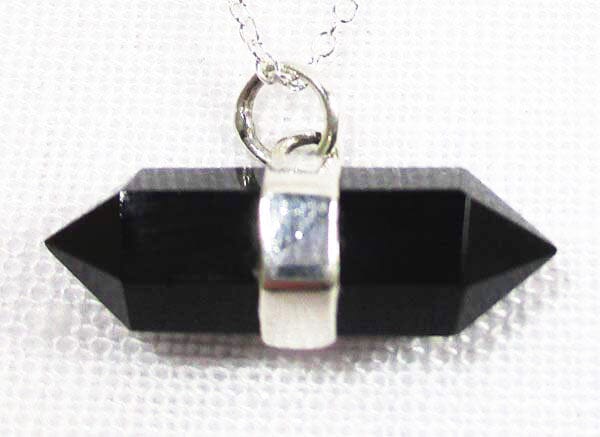 Double Terminated Black Onyx Point Pendant on Silver Chain Crystal Jewellery > Point Pendants