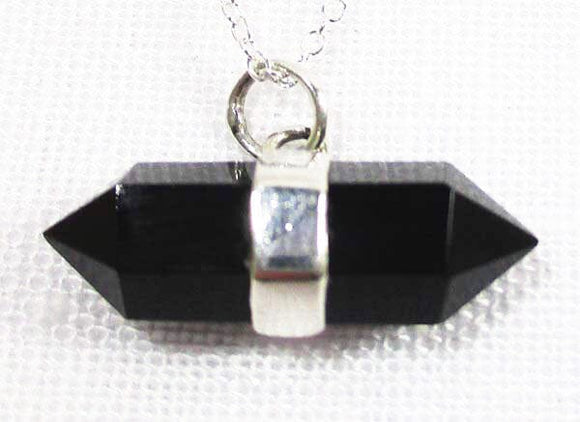 Black Onyx Crystal Point Pendant on Silver Chain | Crystal Jewellery | Point Pendants