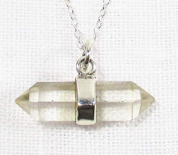 Double Terminated Quartz Point Pendant on 18" Silver Chain - Crystal Jewellery > Point Pendants