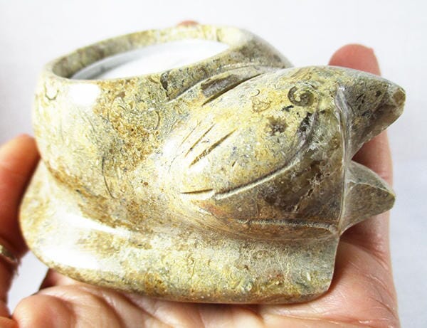 Fossil Stone Cat Tea Light Holder Others > Tealight Holders
