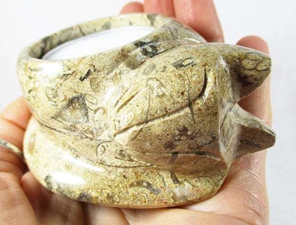 Fossil Stone Cat Tea Light Holder - Others > Tealight Holders