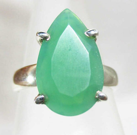 Green Chrysoprase Drop Faceted Ring (Size N) Crystal Jewellery > Gemstone Rings