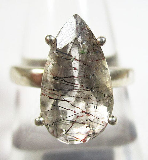 Haematite Tourmalinated Quartz Ring (Size O) Crystal Jewellery > Gemstone Rings