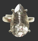 Haematite and Tourmalinated Quartz Ring (Size O) | Crystal Jewellery | Gemstone Rings