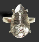 Haematite and Tourmalinated Quartz Ring (Size O) | Crystal Jewellery | Gemstone Rings