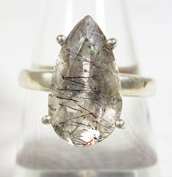 Haematite Tourmalinated Quartz Ring (Size O) - Crystal Jewellery > Gemstone Rings