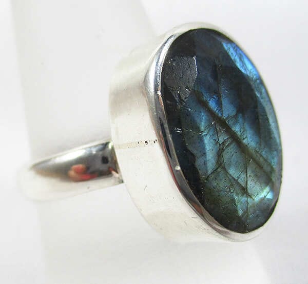 Labradorite Faceted Oval Ring (Size Q) - 1