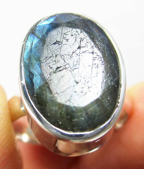 Labradorite Crystal Faceted Oval Ring (Size Q) | Crystal Jewellery | Gemstone Rings
