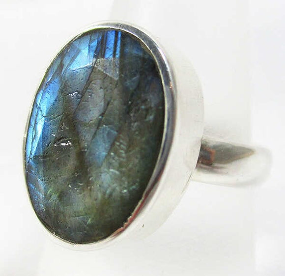 Labradorite Crystal Faceted Oval Ring (Size Q) | Crystal Jewellery | Gemstone Rings