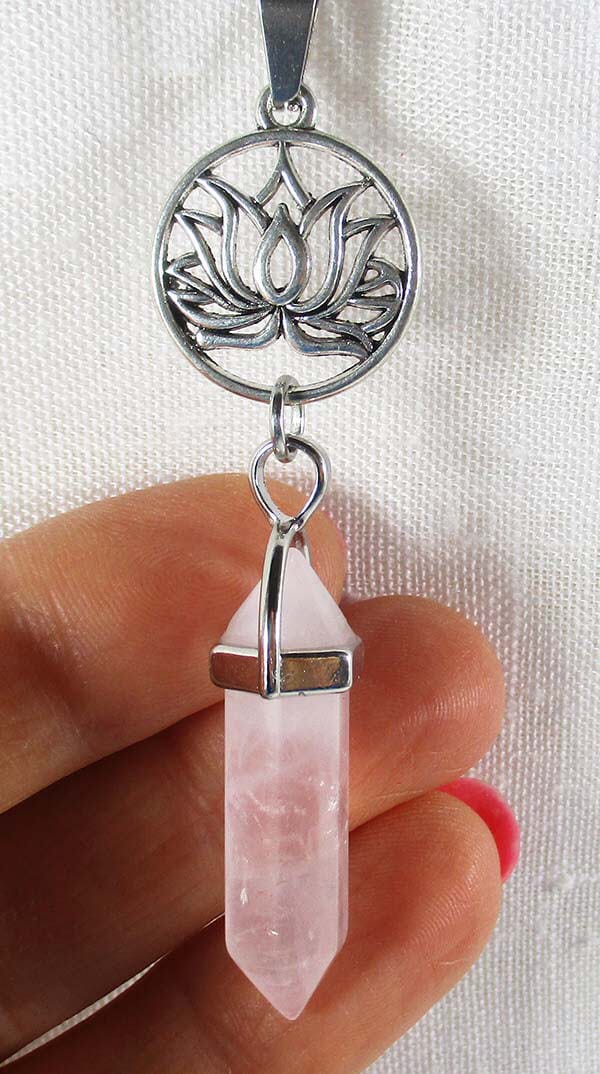 Lotus Rose Quartz Pendant - Crystal Jewellery > Crystal Pendants
