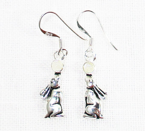 Moonstone Hare Silver Earrings Crystal Jewellery > Gemstone Earrings