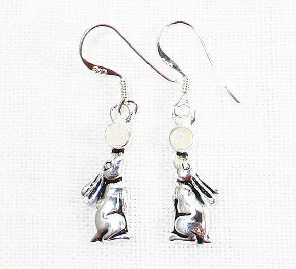 Moonstone Hare Silver Earrings | Crystal Jewellery | Gemstone Earrings