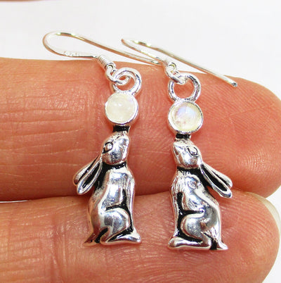 Moonstone Hare Silver Earrings | Crystal Jewellery | Gemstone Earrings