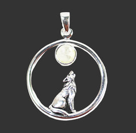 Moonstone Crystal Howling Wolf Silver Pendant | Crystal Jewellery | Crystal Pendants