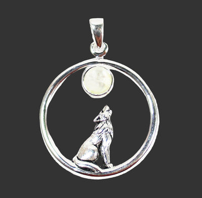 Moonstone Crystal Howling Wolf Silver Pendant | Crystal Jewellery | Crystal Pendants