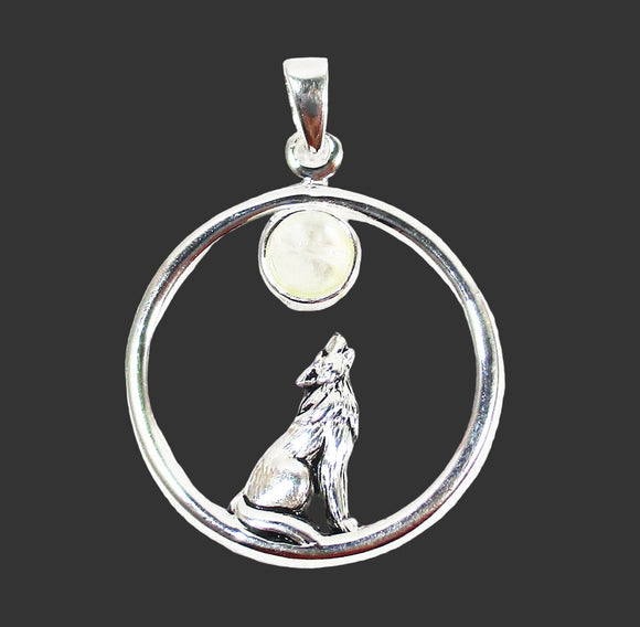 Moonstone Crystal Howling Wolf Silver Pendant | Crystal Jewellery | Crystal Pendants