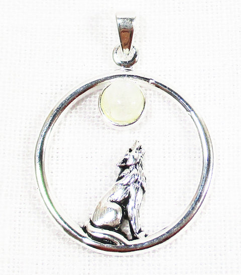 Moonstone Howling Wolf Silver Pendant Crystal Jewellery > Crystal Pendants