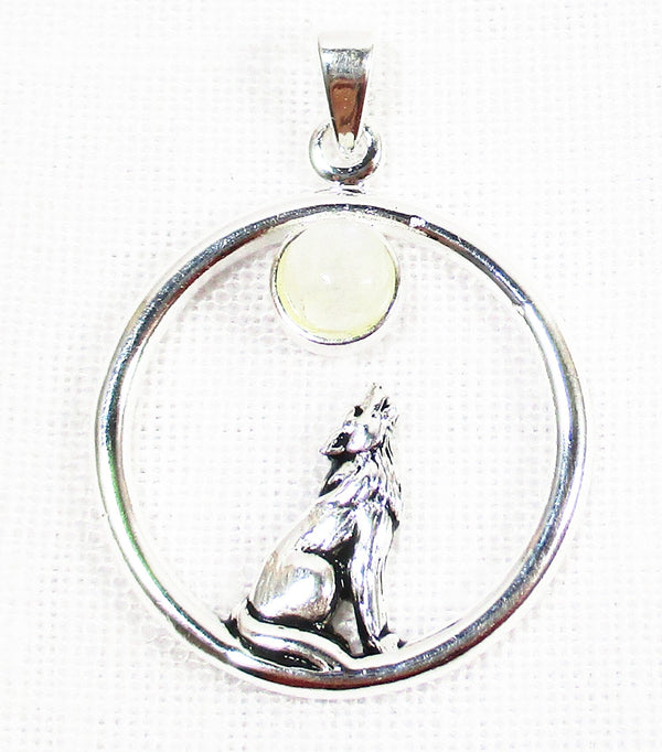Moonstone Howling Wolf Silver Pendant - 2