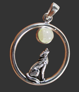 Moonstone Crystal Howling Wolf Silver Pendant | Crystal Jewellery | Crystal Pendants