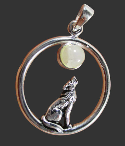 Moonstone Crystal Howling Wolf Silver Pendant | Crystal Jewellery | Crystal Pendants