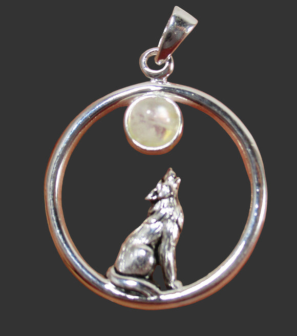 Moonstone Crystal Howling Wolf Silver Pendant | Crystal Jewellery | Crystal Pendants