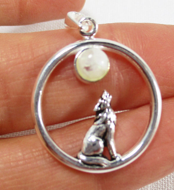 Moonstone Howling Wolf Silver Pendant - 2