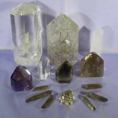 a selection of both natural and polished crystal points